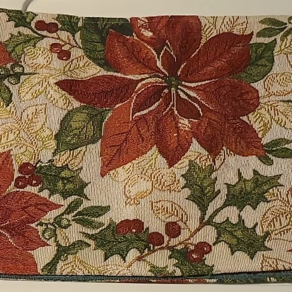 Festive Poinsettia Tapestry Table Runner